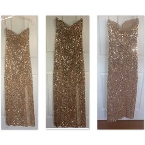 Gold sequence dress with sweetheart cut and